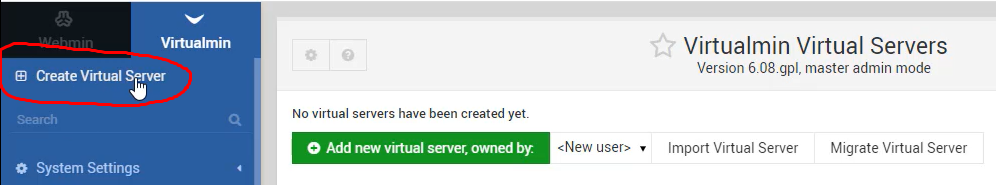 Create Virtualmin Server