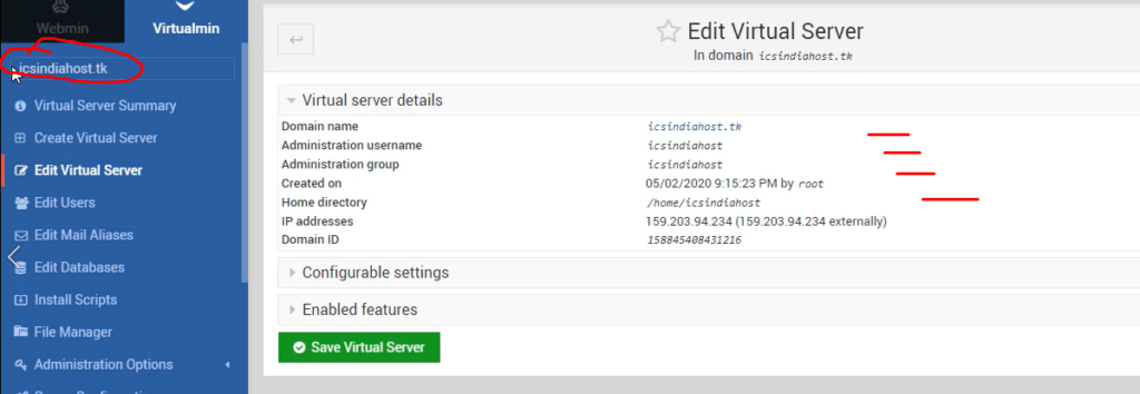 Create Virtualmin Server