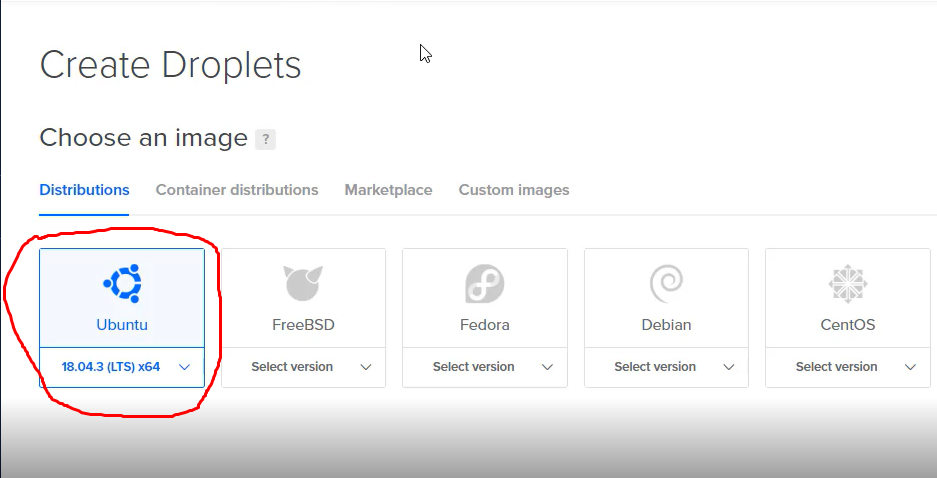 digitalocean Choose an image