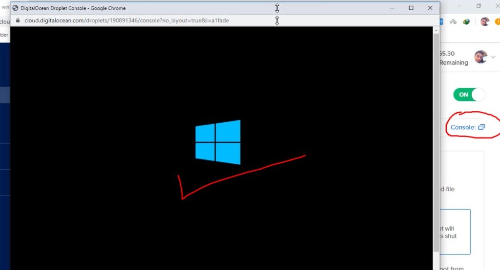 run the console window in Digital Ocean